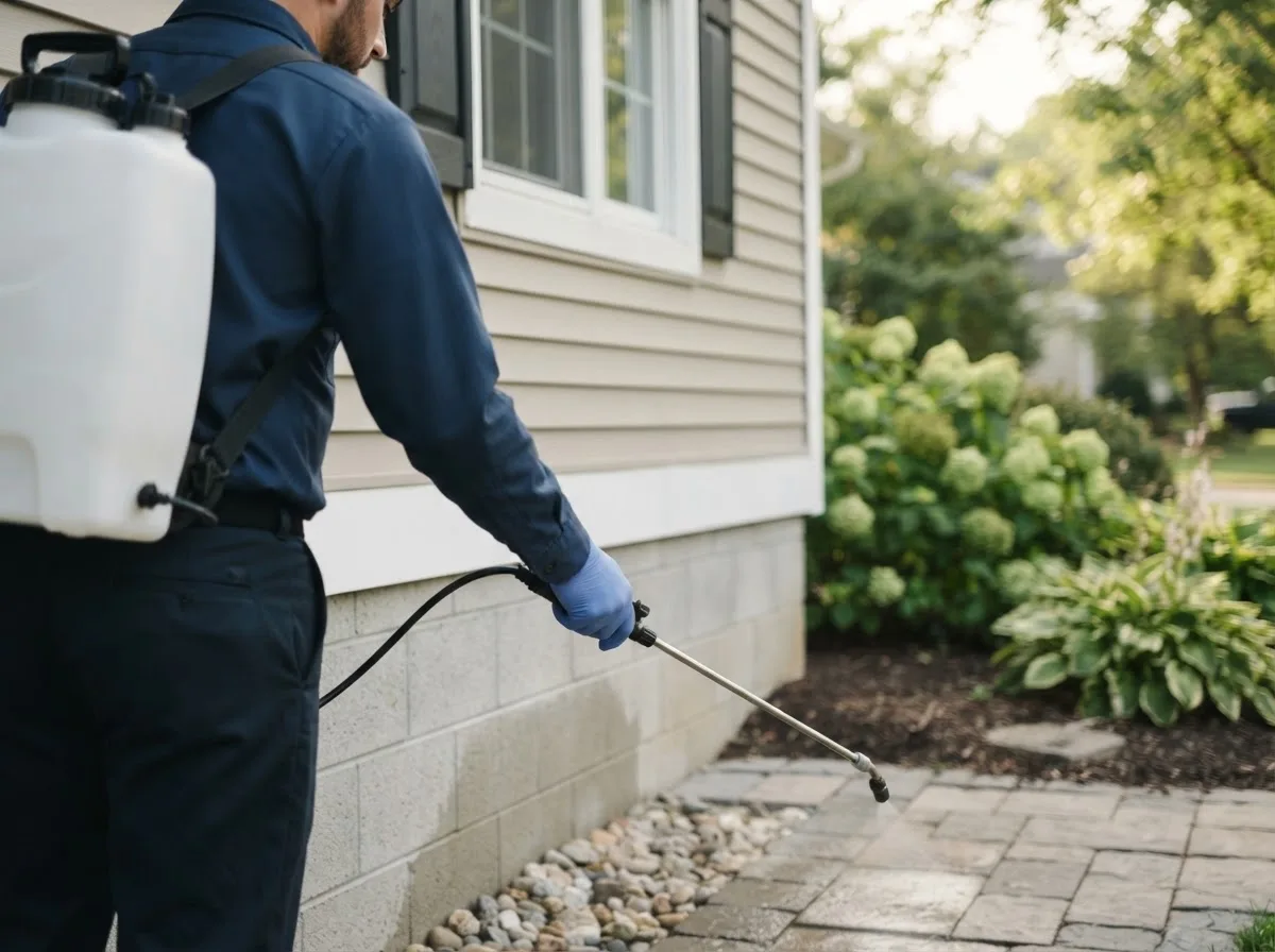 Pest control technician inspecting a home in Okauchee, WI